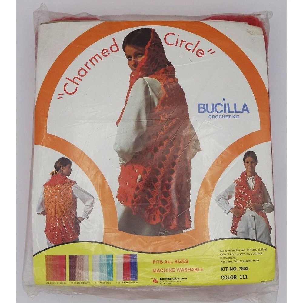 Bucilla Crochet Sweater Vest, Poncho Kit in Bright Oranges, One Size Fits All, D